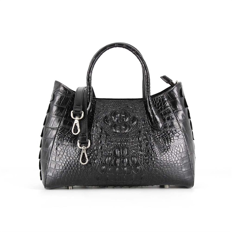 Wholesale cheapest high quality private label elegance stylish bag crocodile embossed leather women bag black handbags