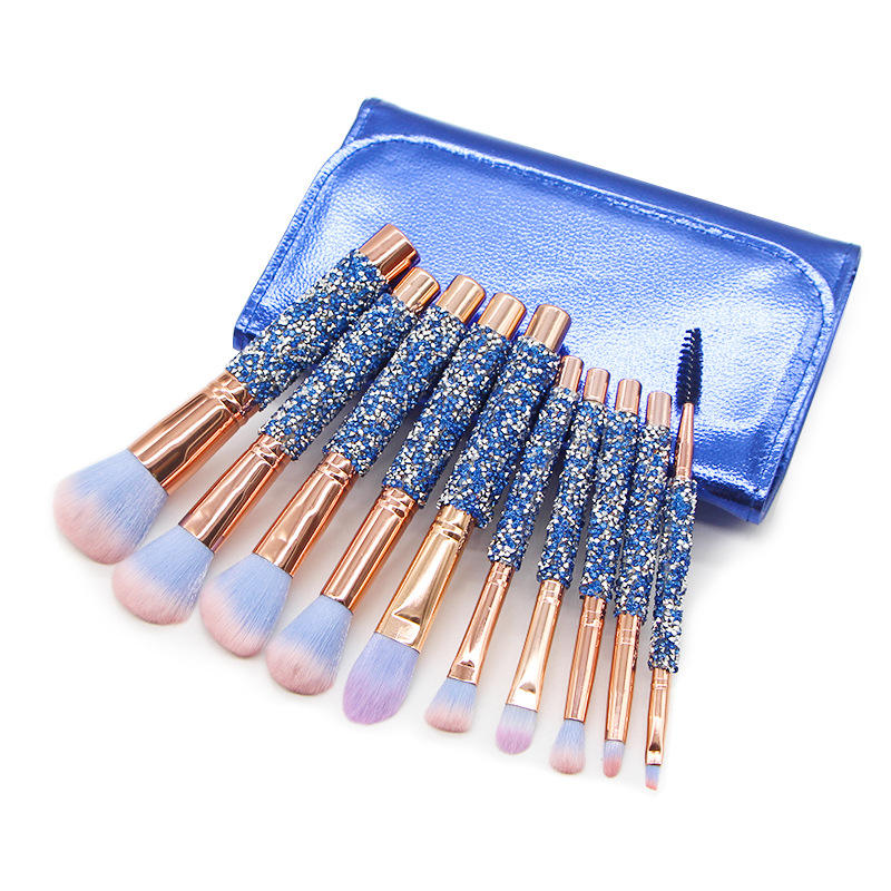 10 New Diamond-Encrusted Makeup Brushes With Blue Diamond Handle High-End Loose Powder Eyeshadow Brush Beauty Tools