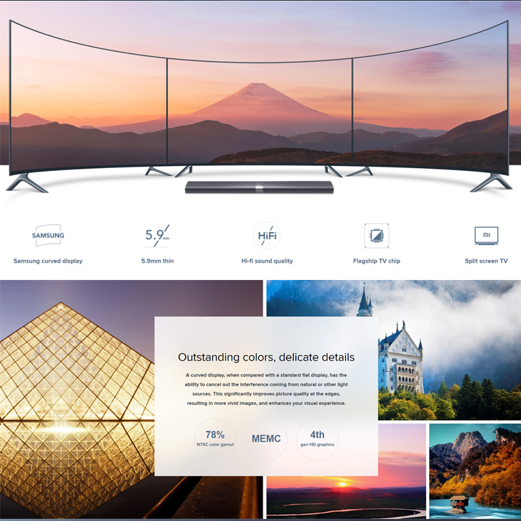 EU Version Xiaomi Mi TV 4s curve 65" Inches Smart TV Real 4K HDR Ultra Thin Television For Sale