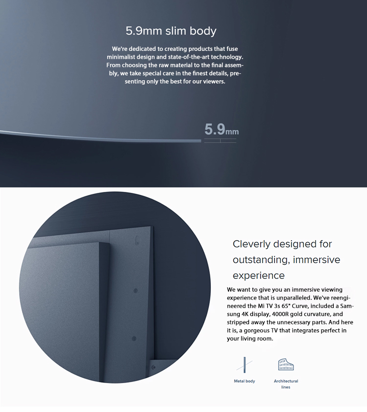 EU Version Xiaomi Mi TV 4s curve 65" Inches Smart TV Real 4K HDR Ultra Thin Television For Sale