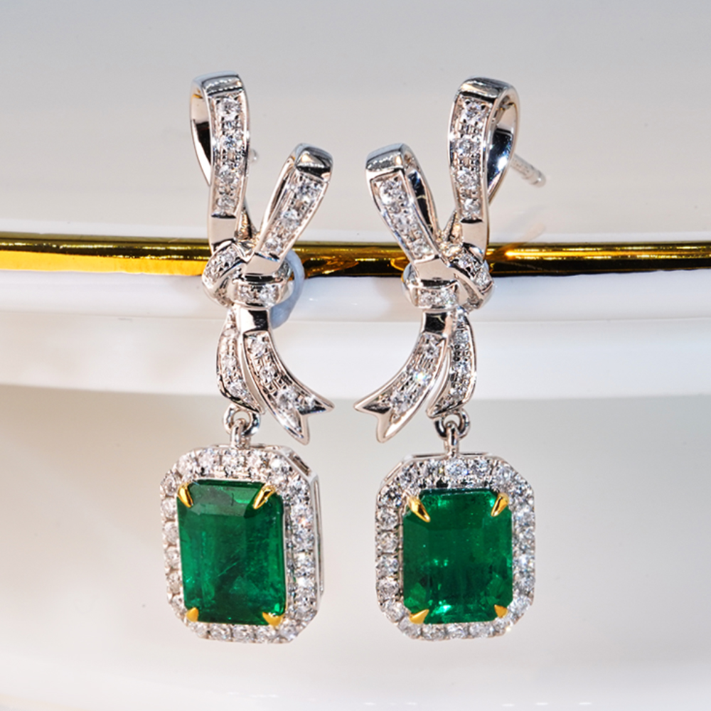 Genuine Gemstone Jewelry For Ladies 18K White Gold Drop Earring Natural Emerald Fine Jewelry Earring