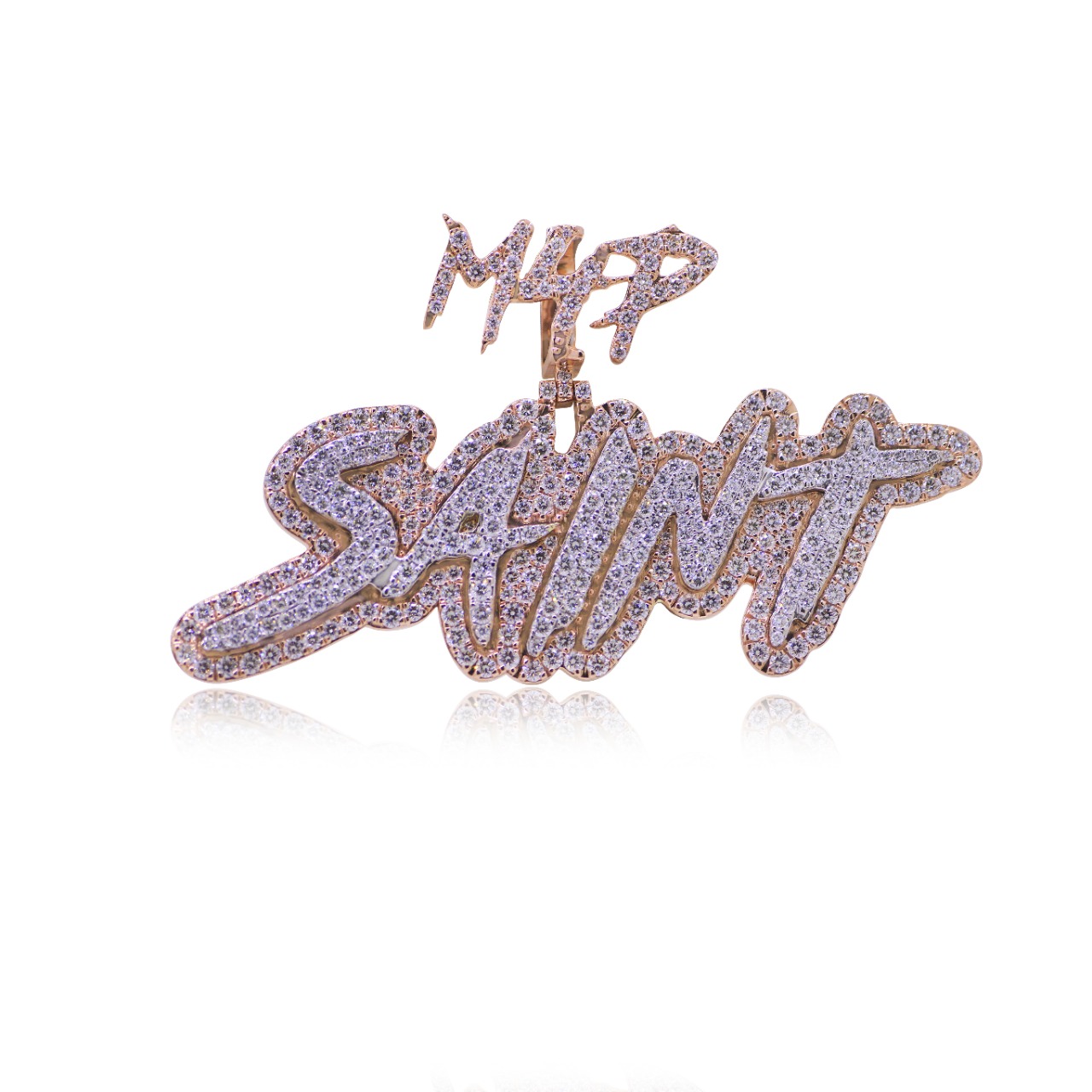 Custom hip hop pendant with 10k white/rose gold 29 grams gold weight and Natural diamonds - 6.28 car