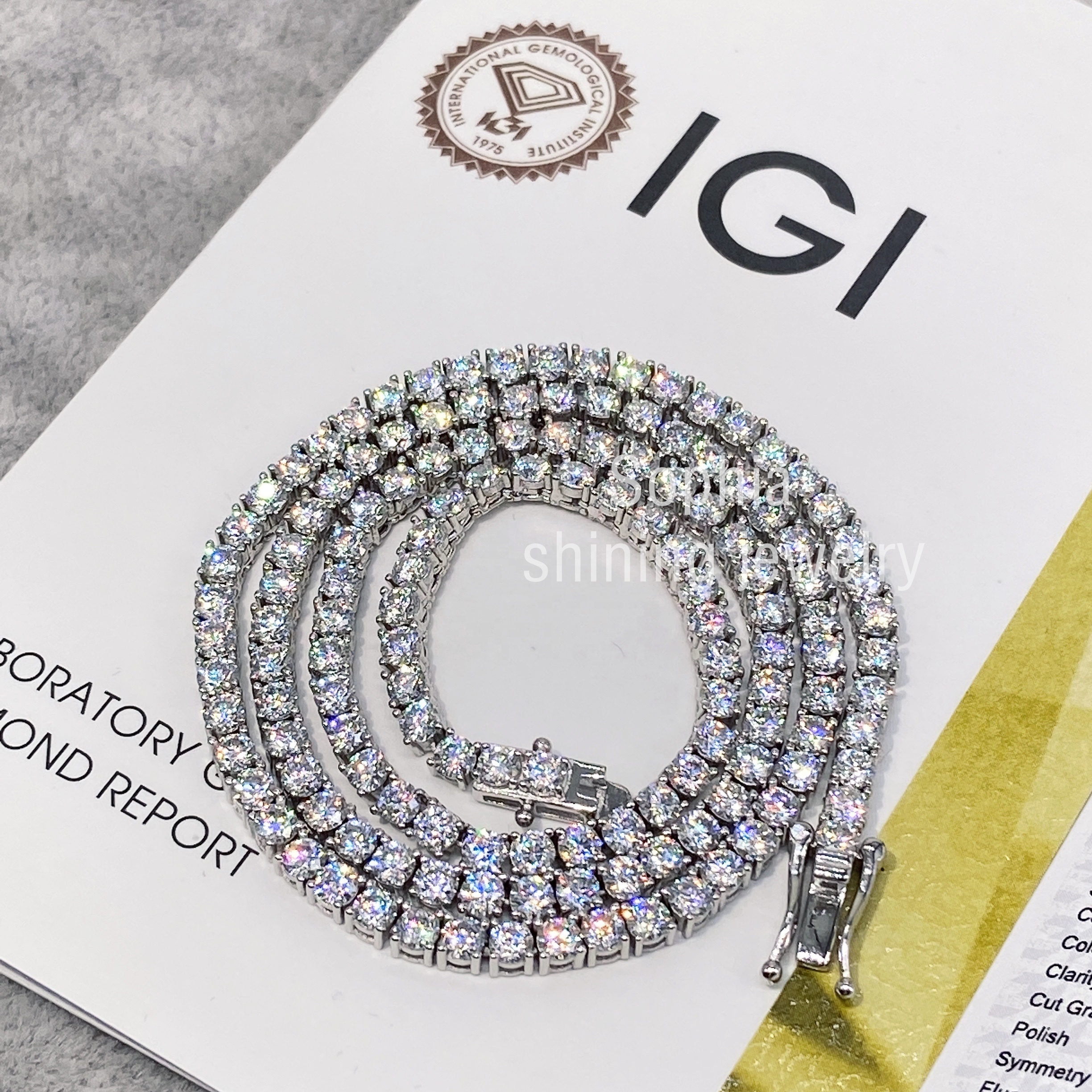 IGI Verified 3MM 18Inch Tennis Chain Necklace Lab Grown Diamonds Jewelry