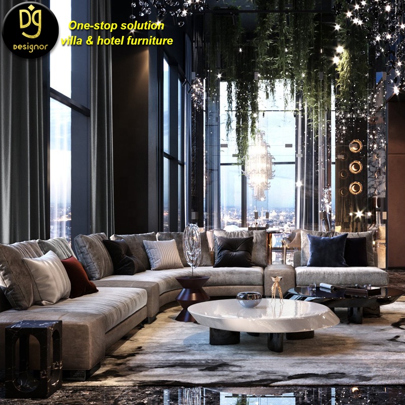 DG Luxury house furniture modern divanI genuine leather family room sofa set design living room furn